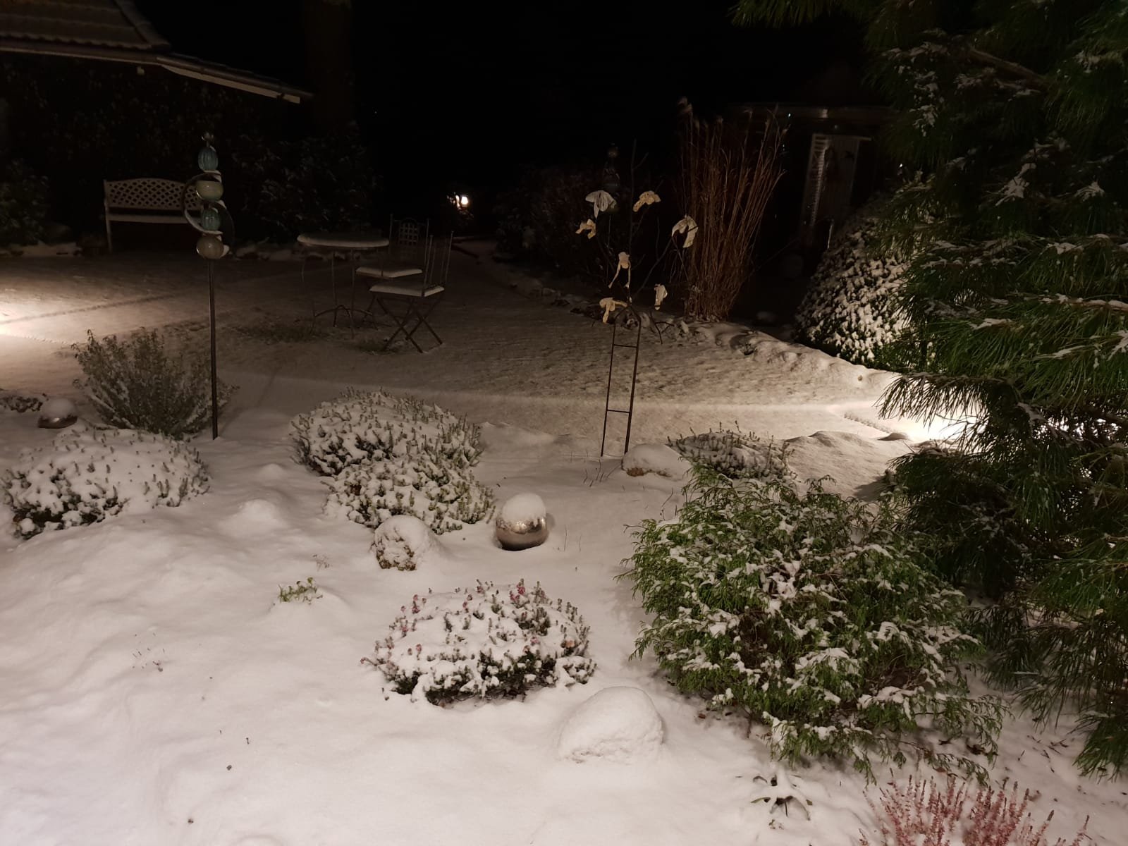 Verschneite Beete im Wintergarten