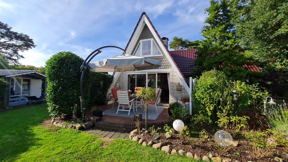 Teichblick auf das Ferienhaus